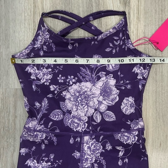 NWT Terez Violet Porcelain Floral Adjustable Strap TLC Athletic Bodysuit Size XS - Picture 2 of 7